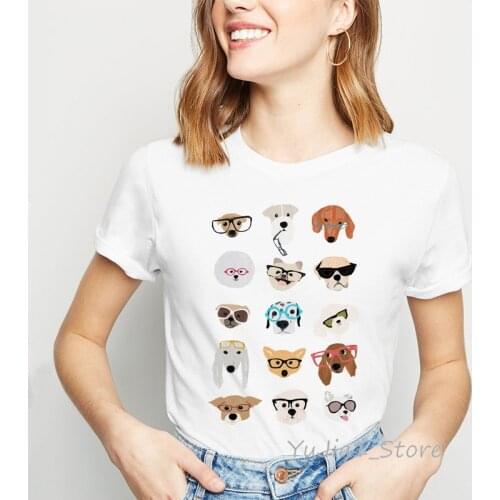 Dogs With Glasses print funny t shirts women cute top female white ringer tee woman shirts casual white t-shirts clothes camisa