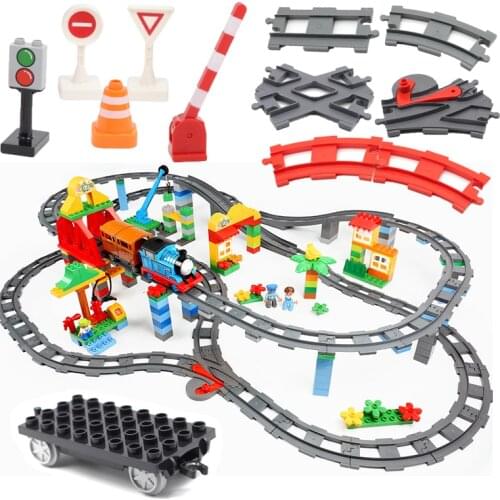 Railway Transport Big Size Building Blocks Duploes Track Set Track Accessory Car DIY Home Interactive Bricks Toys For Children