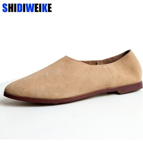 Womens Shoes Genuine Leather 2021 New Casual Large Size Pointed Toe Womens Loafers Suede Shoes Ladies AD400