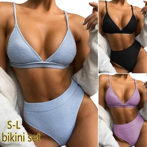 Women Two Piece Swimsuit Push-up Bra Deep V High Waisted Bikini High Cut Bikini Set Sexy Bathing Suits