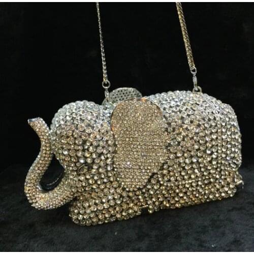 Women Elephant shape evening clutch bags rhinestones beaded clutch bag wedding party clutches purse chain handbag crossbody