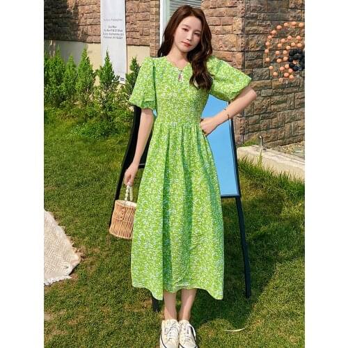 Puff sleeve dress summer 2021 new French floral long vestido de mujer sexy dress women women clothes harajuku dress