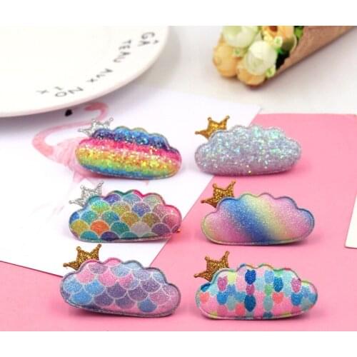 20pcs 2018 New Rainbow Cloud Hairpins Solid Kawaii Glitter Crown Cartoon Hair Clips Princess Hair Accessories