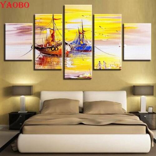 5D Diy Diamond Painting Mosaic Art 5 Pieces Ship Landscape Picture Of Rhinestone full round square Diamond Embroidery Needlework