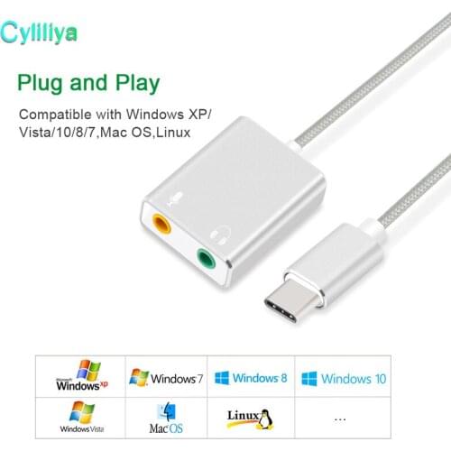 USB-C Type-C Adapter Cable with 3.5mm 3D Stereo Sound Soundbox Earphones Plug and Speaker Microphone Jack Adapter