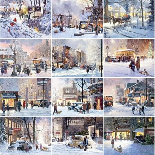 EverShine Diamond Embroidery Landscape Cross Stitch 5D Diamond Painting Winter Street Full Square Mosaic New Arrival Home Decor