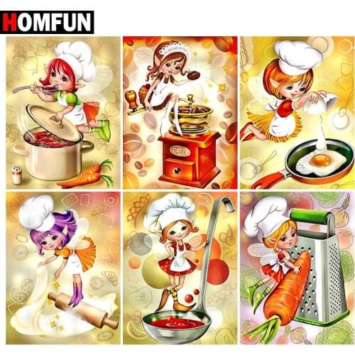 HOMFUN Diamond Painting Cross Stitch "Elf kitchen girl" Full Square Round Diy 5d Diamond Embroidery Picture Rhinestone Art