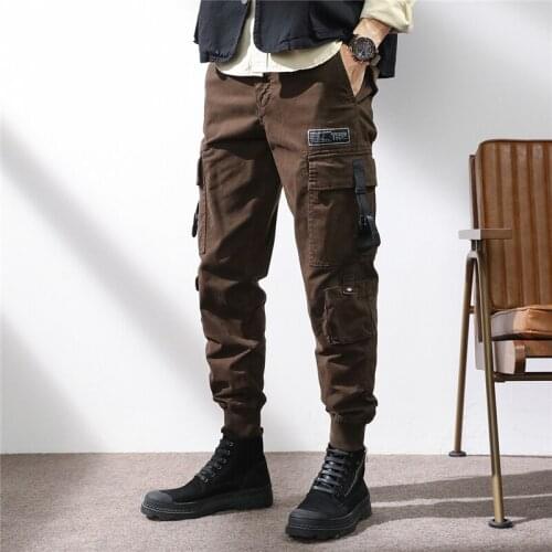 2021 Autumn Spring New Mens Khaki Coffee Gray Cotton Cargo Pants High Quality Retro Fashion Loose Casual Pants Male Brand