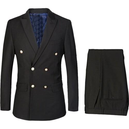 Black Man 's Suit Business Suits Double Breasted Groom Tuxedos Peaked Lapel Groomsman Suit Custom Made Man Suit (Jacket+pants)