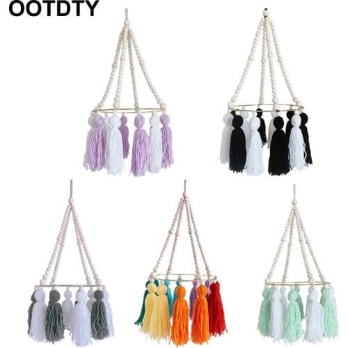 Baby Crib Wooden Beads Tassel Wind Chimes Bed Bell Mobile Rattle Kids Room Hanging Decoration Photography Props