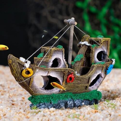 Eco-friendly Durable Aquarium Lost Wrecked Boat Decoration Long-lasting Aquarium Ornament Realistic for Aquarium Decor