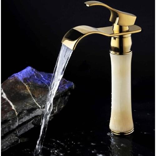 European classical retro imitation jade Copper bathroom basin counter basin heightening genuine high-grade gold-plated faucet