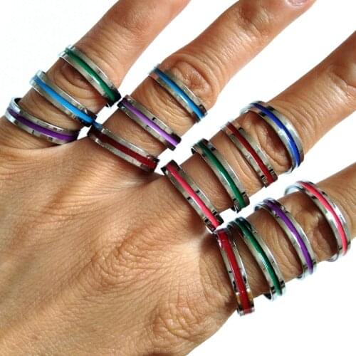 50pcs Wholesale lots Color Mix 6mm Enamel Band Ring Women Charm Finger Ring Men Fashion Jewelry Colorful Oil Filled Unique