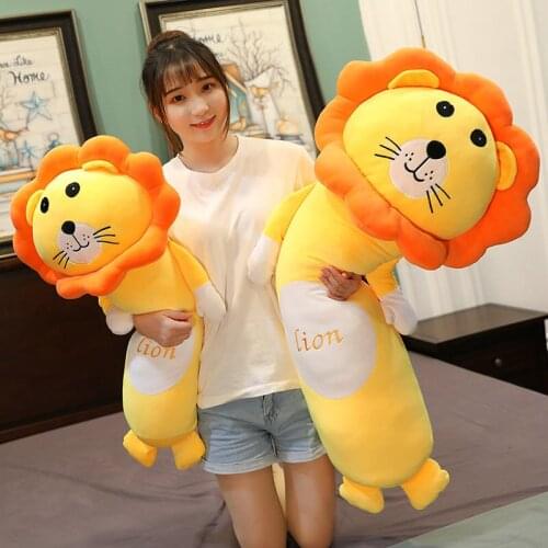 2 Styles New Kawaii Stuffed Animal Pillow Long Yellow Lion Plush Toys Bed Sleep Soft Cushion Baby Children Birthday Gift