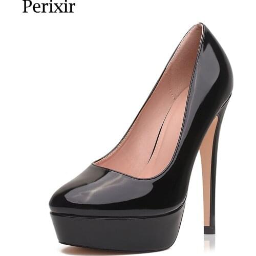 Perixir2020 Super High heels 14CM thin heel shallow mouth womens shoes round toe waterproof platform nightclub OL work shoes