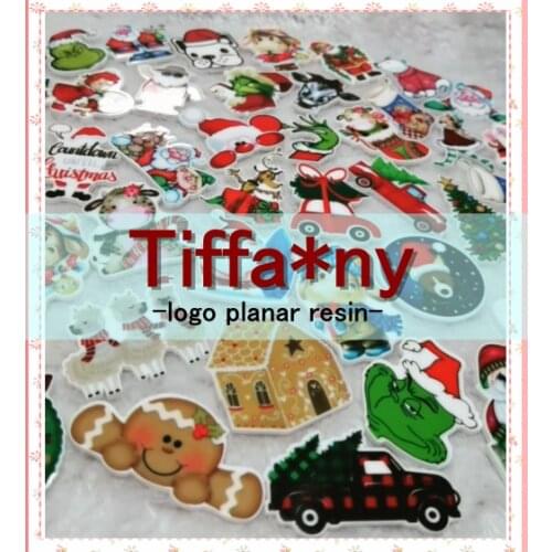 Custom Luxury Brand Tiffa*ny Cartoon Planar Resin Flatback 30pcs/lot Acrylic Printed for DIY Hair Bow Accessory