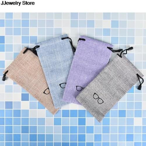 Portable Linen Fabric Sunglasses Pouch For Eyewear Smooth Surface Container Glasses Bag