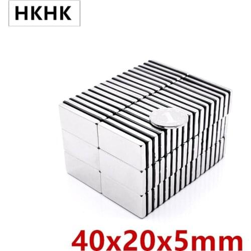 5 10 20 50P 40x20x5 mm Super Strong Sheet Rare Earth Magnet Thickness 5mm Block Rectangular Neodymium Magnets 40mm x 20mm x 5mm