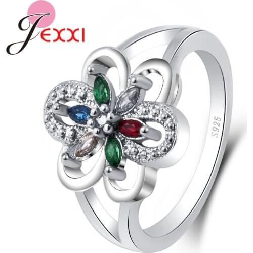 Luxury Charming Sweet Romintic Flower Shape Colorful Rings 925 Sterling Silver Cubic Zirconia Elegant Refined Gift