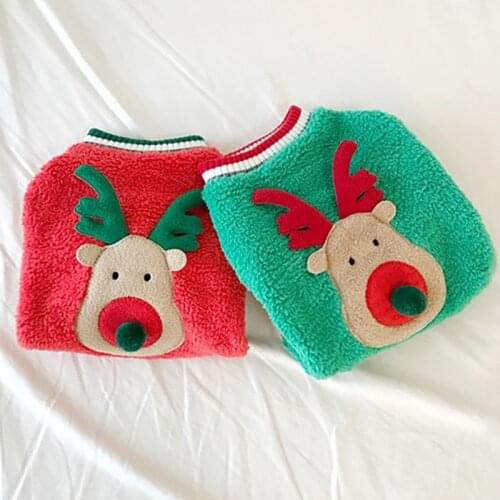 Christmas Dog Clothes Winter Warm Cute Cartoons Elk Fleece Clothes For Dog Coat Sweater Shirt For Small Puppy Dog Yorkshire Pug