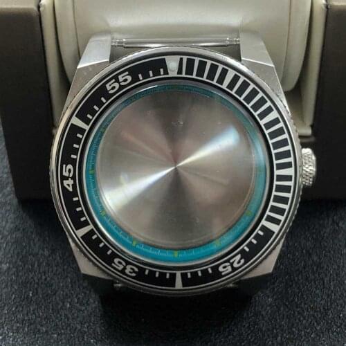 Light Blue Inner Shadow 43mm Watch Case 316L Stainless Steel Aluminum Bezel Sapphire Glass Case Suitable for NH35/NH36 Movement