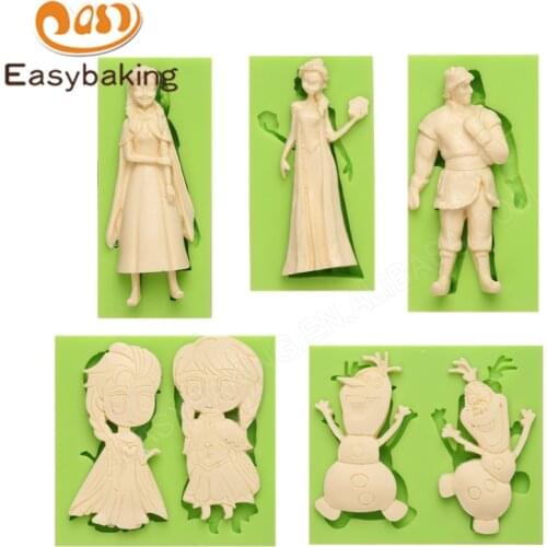Fondant Cake Decorating Silicone Resin Art Molds Fairy Tale Famous Movie Series Characters Elsa Anna Kristoff and Snowman Olaf