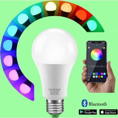 Smart Bluetooth Led Light Bulb Mobile App Control 15w Rgb Bulb Lamp E27 Screw Home Bedroom Color Changing Night Lamp