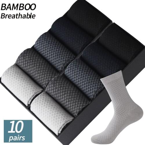 High Quality 10Pair /Lot Mens Bamboo Fiber Socks Compression Long Socks Mens Black Business Casual Male Sock Large Size 38-45