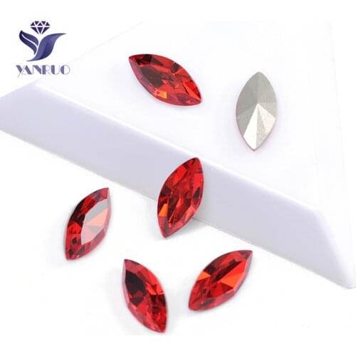 YANRUO 4200 Light Siam Navette Claws Rhinestones Fancy Crystals Sewing Strass Stones Top K9 Red Rhinestone For Clothing