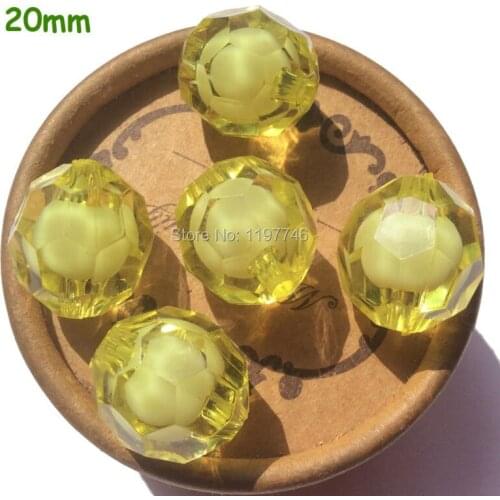 Bright Yellow 20MM Acrylic Clear Faceted Beads In Beads 115pcs/lot Transparent Round Beads for Bubblegum Necklace