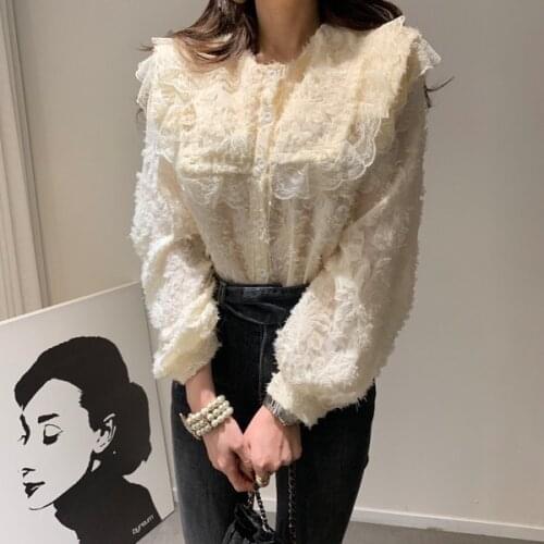 2021 Fall Women Sweet Casual Loose Elegant Ruffles Blouse Korean Style Feminine New Design Solid Fashion Gentle Women Shirts