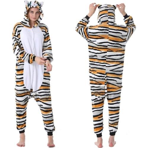 Long Sleeve Hooded Unicorn Stitch Tiger Cat Dog Onesies Women Flannel Sleepwear for adult Whole onepiece Animal Pajamas Homewear