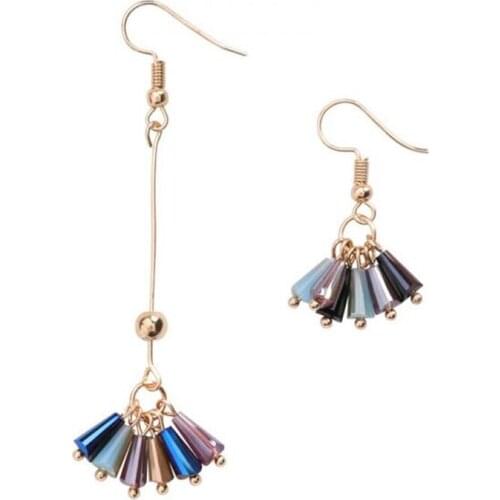 2019 Korean New Gold Earrings Asymmetry Colorful Crystal Dangle Drop Earrings For Women Long Statement Earings Fashion Jewelry