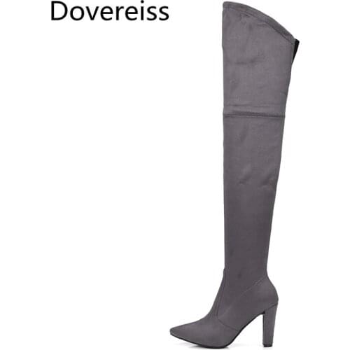 Dovereiss Fashion Female boots Winter red sexy suede Elegant new consice Block heels Pointed toe Over the knee boots big size 43