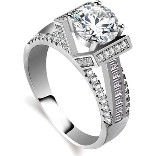 Geometric V-modeling Round Drill Zircon Wedding Ring for Women Micro-inlaid Simulation Luxurious Ring Jewelry Marriage Ring