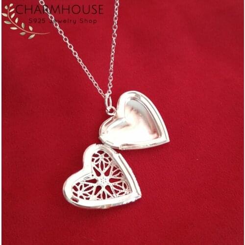 Charmhouse 925 Sterling Silver Necklaces For Women Heart Locket Pendant & Necklace Link Chain Choker Collier Fashion Jewerly