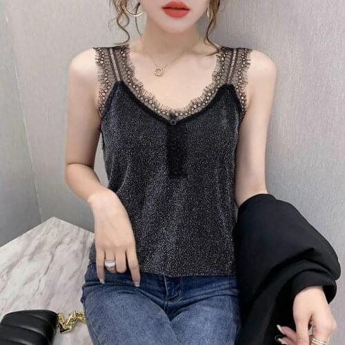 2021Summer New Style Korean Sleeveless Vest Seamless Lace Camisole Female Vest V-neck New Fashion Vest Large Size Lady Vest L207