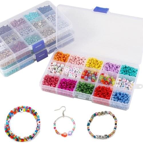 1 Box 4mm Seed Beads Alphabet Letters Acrylic Beads With Crystal Cord for Jewelry Making Diy Accessories Bracelet Necklace