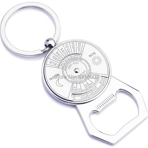 200pcs/lot New Zinc Alloy Perpetual Calendar Bottle Opener Keychains Novelty Keyrings for Promotion Gifts