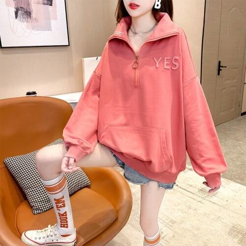 #2648 Sweatshirts For Women Spring Autumn Casual Loose Sweatshirt Ladies Black Pink Sweatshirts Womens Front Pockets Oversize