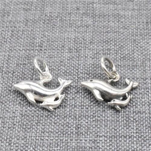 4pcs of 925 Sterling Silver Family Dolphin Charms Pendants for Necklace Bracelet Earring