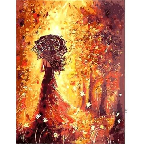 Full Square Drill 5D Diy Diamond Painting Beauty Umbrella Golden Diamond Embroidery of Rhinestones Cross Stitch Home Decor Gift