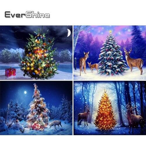 Evershine Diamond Painting Christmas Tree 5D DIY Diamond Embroidery Landscape Picture Of Rhinestone Mosaic Art Home Decor