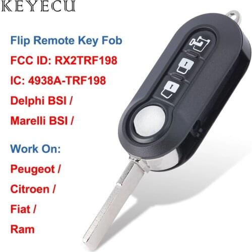 Keyecu Flip Remote Key Fob Delphi BSI / Marelli BSI for Peugeot / Citroen / Fiat / Ram FCC ID: RX2TRF198 433MHz ASK & Chip: ID46