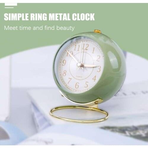 Mini Cute Desktop Metal Round Alarm Clock Night Light Home Bedroom Decoration