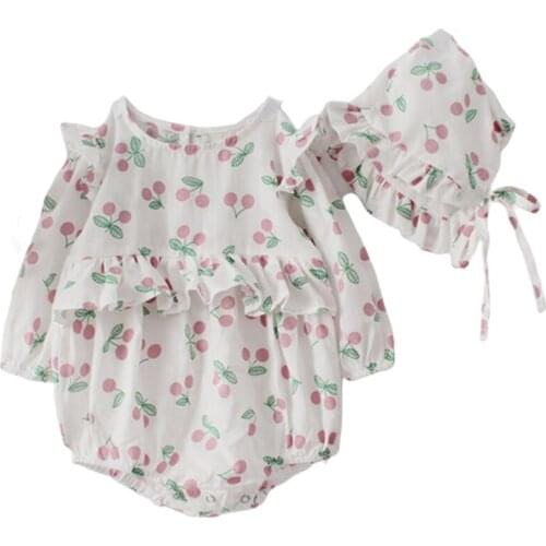 Baby Hat Sweet Cherry Jumpsuit 2020 Baby Girls Clothes Pure Cotton Baby Bodysuits Baby Outfit Cute Toddler Long-sleeve Jumpsuit