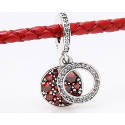 DoDoFly Genuine 925 Sterling Silver Shining red double-panel pendant fit Original charm Bracelet Jewelry Making DIY Gift
