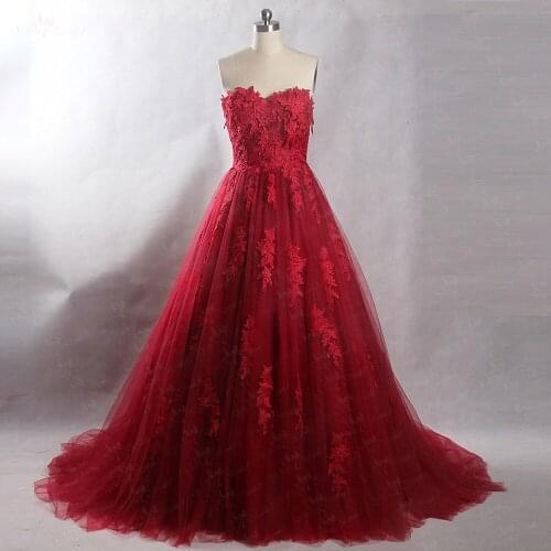 RSE839 Elegant Burgundy Tulle Skirt Long Red Prom Dress