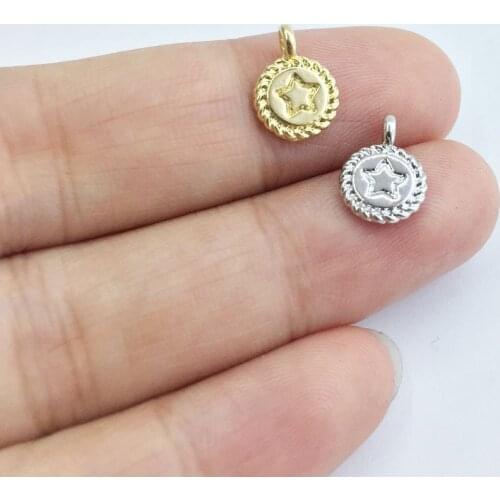 Eruifa 20pcs 8mm Nice Star Print Coin Zinc Alloy necklace,earring bracelet jewelry DIY handmade 2 colors