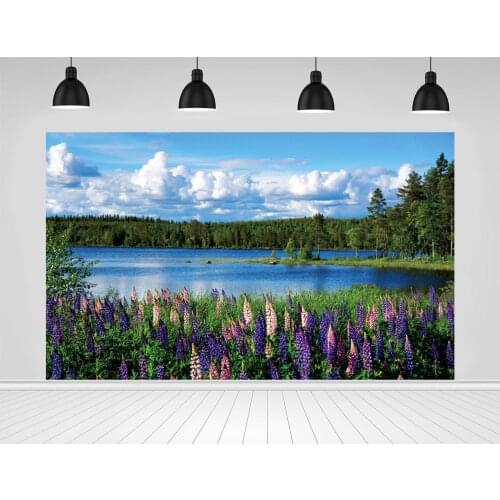 Scopiso Natural Scenery Backdrop Lavender Flowers by the Lake Party Decor Photo Studio Props Decoration Photography Background